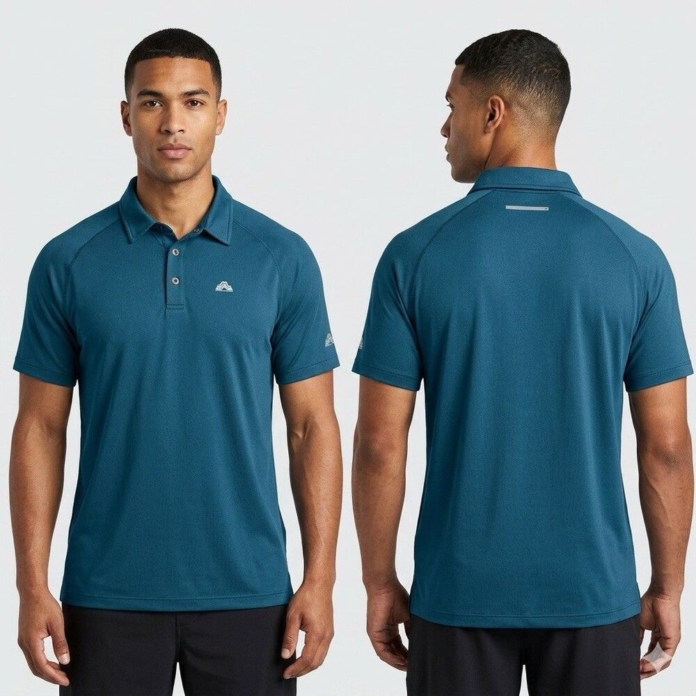 EMS Techwick Mens Short Sleeve Snap Polo Shirt Teal Blue Performance Size M NWOT
